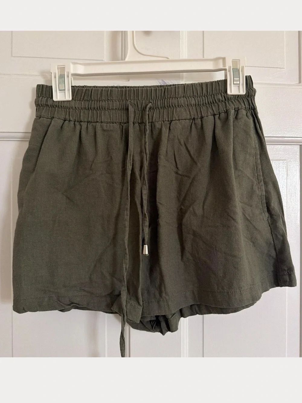 ZARA L Olive Green Linen Blend Drawstring Shorts